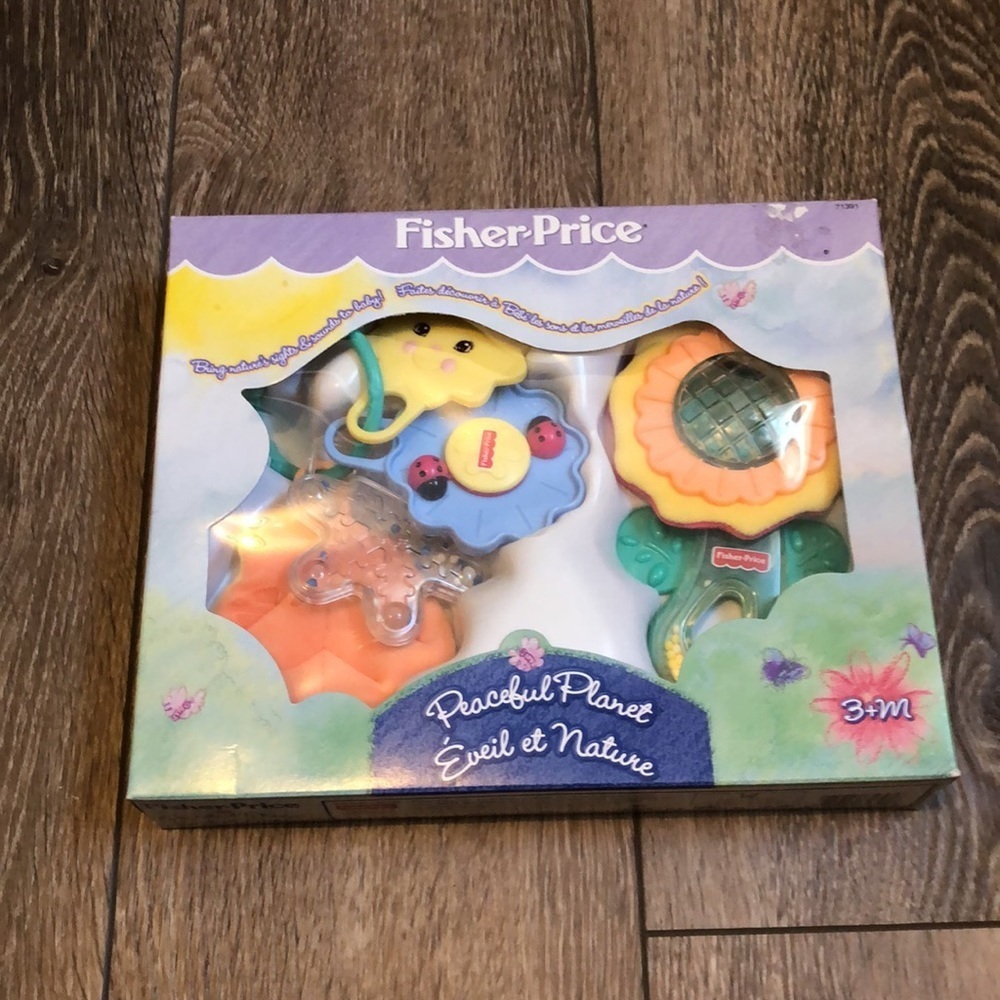 Fisher Price  peaceful planet rattles 3+M star flower ladybug (2) NIB BABY 1998